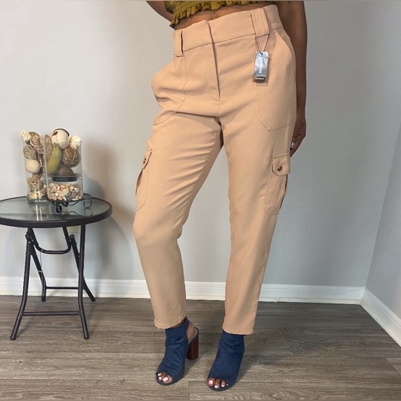 Express Ankle High Rise Paper-bag Pants - Picture 3 of 4